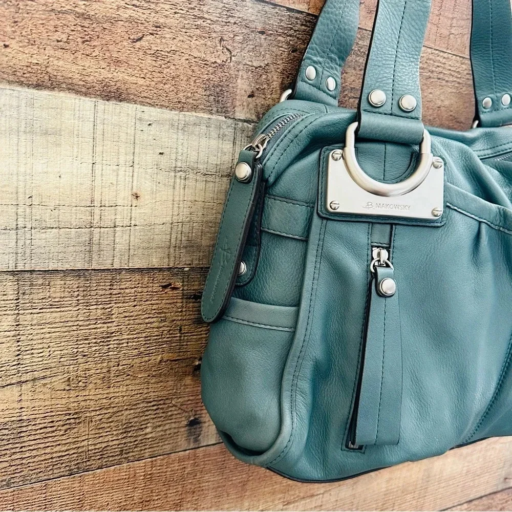 B. Makowsky Glove Leather East/West Zip Top Satchel/Hobo Bag